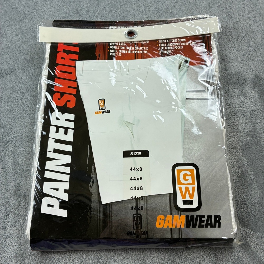 Gamwear Men's White Painter Shorts GWS4408 Utility Workwear 44x8 New